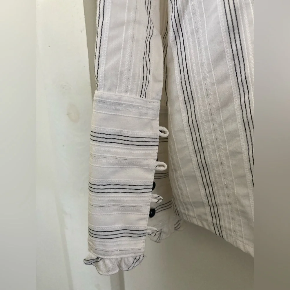 LANE Bryant ruffled popover blouse button cuffs striped